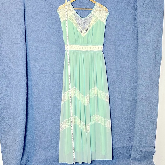 Champagne & Strawberry Dress, Aqua & Lace, Maxi Length, Grecian, Size Medium - Picture 1 of 9